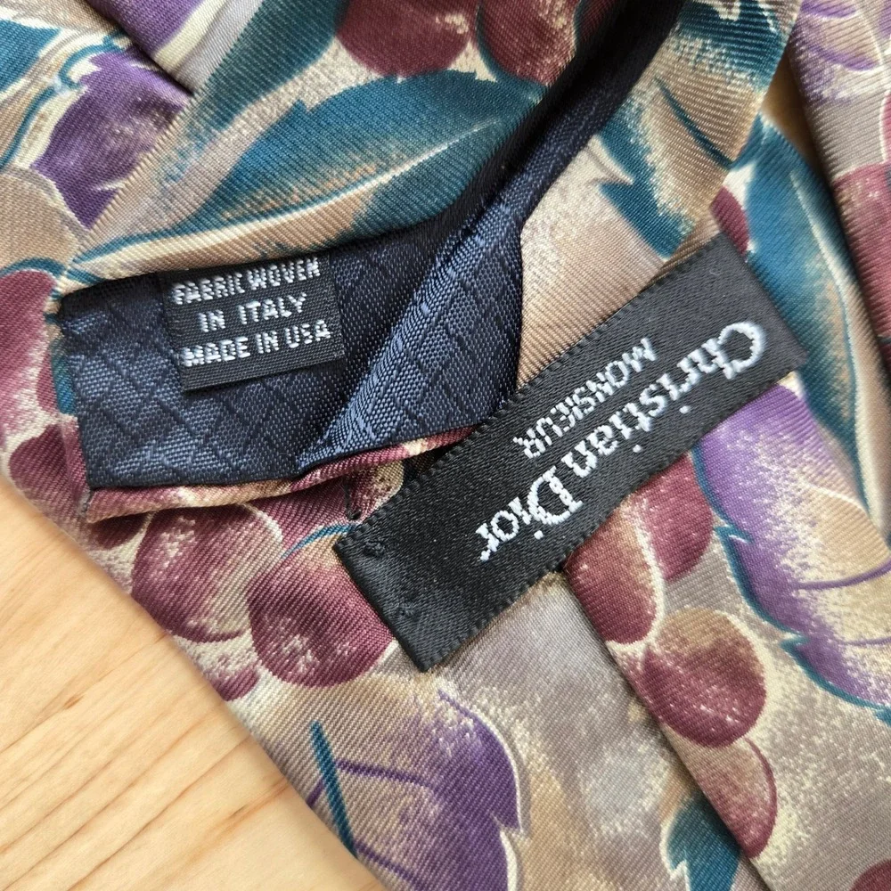 VTG Christian Dior 100% Silk Made in Italy Tie 57" Floral 1990s MADE IN‎ Italy - Picture 4 of 8